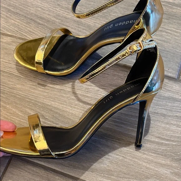 Madden Girl Metallic Gold Ankle Strap Heels Sz 8.5 M - Picture 12 of 14